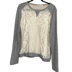 Lace Front Gray Long Sleeve Top By Jolt For Women Size XL
